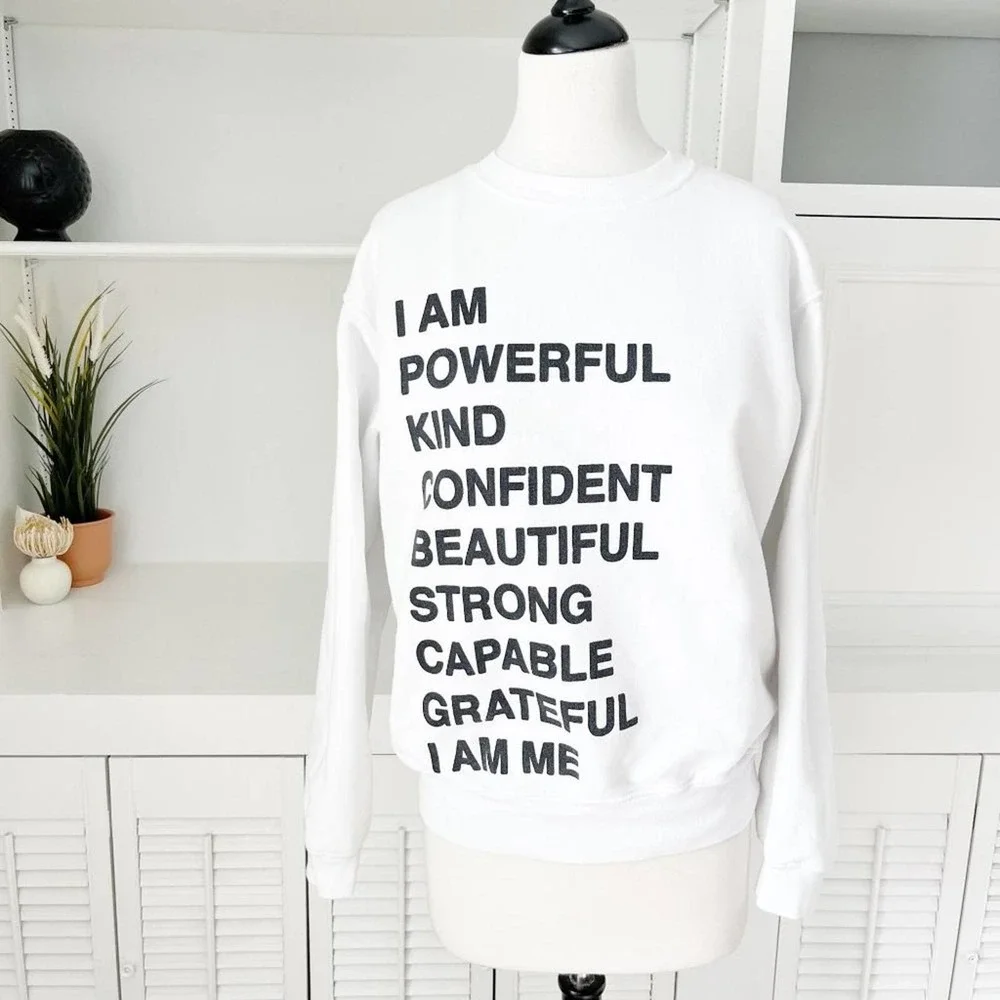 Anine Bing White Ramona Empowerment Crewneck Pullover Sweatshirt Size XS/S - Picture 2 of 11
